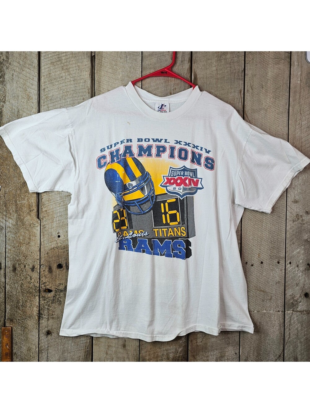 Vintage Super Bowl XXXIV Rams Champions T Shirt Mens XL White NFL 2000